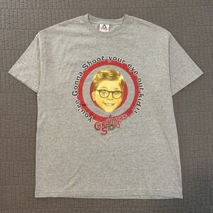 Vtg Y2K A Christmas Story T Shirt Men's XL Gray Ralphie Holiday Movie Present